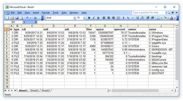 DiskSavvy Disk Space Analysis Results In Excel