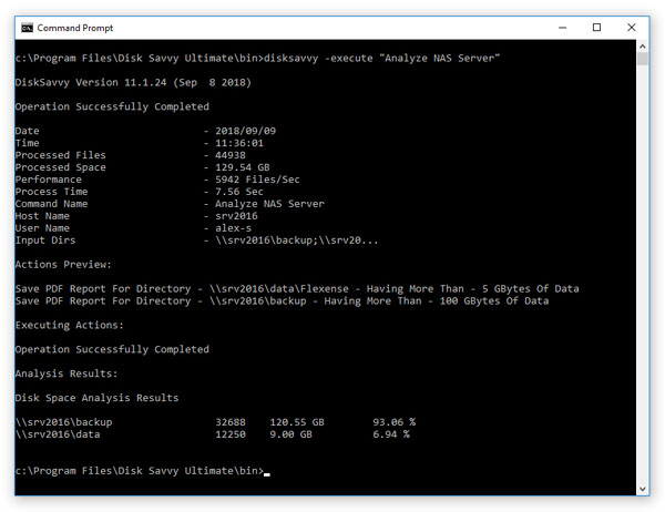 DiskSavvy Disk Space Analysis Command Line Utility