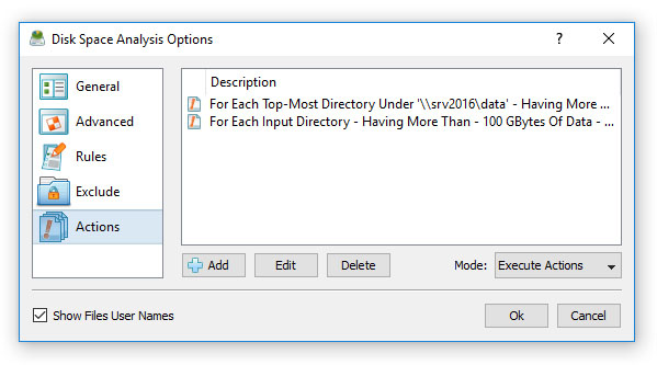 DiskSavvy Conditional Disk Space Analysis Actions