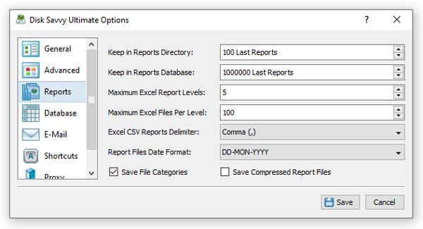 DiskSavvy Server Reports Configuration Options